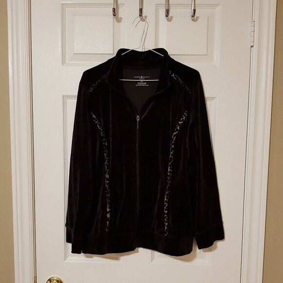 Karen Scott Women's Zippered Velour Sweatshirt ~ Deep Black ~ Size L (Large) ~ - Picture 1 of 4